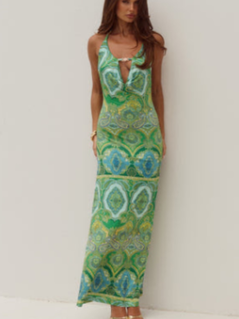 Green Patterned Halter Maxi Dress - Runaway the label